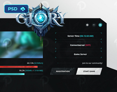 Game Patcher UI PSD Template - Mu Glory fantasy game logo game updater l2 lineage2 logo template metin2 mmorpg mu online patcher psd templates websites