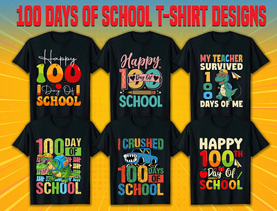 100 Days of School T-shirt Designs Bundle 100 days 100days of school adobe illustrator illustration kids kindergarten logo school shirt shirts student t rex t shirt t shirt bundle t shirt design teacher tshirt tshirt design tutorial