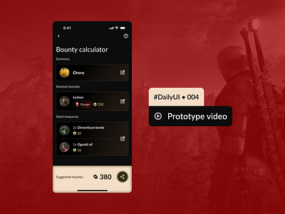 Daily UI - 004 - Calculation - Video app calculation dailyui design games interface mobile prototype ui witcher