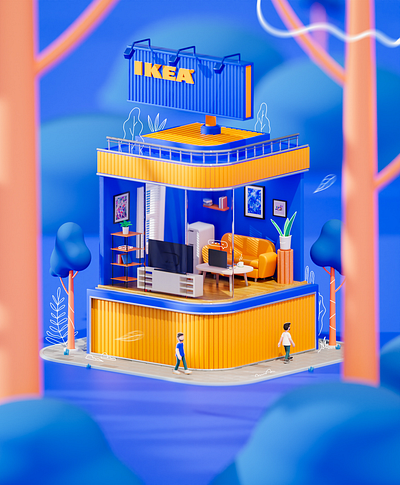 IKEA 3D Illustration 3dmodeling artdirection blender 3d branding design ikea illustration isometric low poly ui website