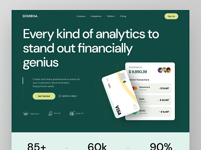 SOUNDGA - Finance Landing Page banking digital banking finance finance management financial fintech saas landing page payment saas saas website website design