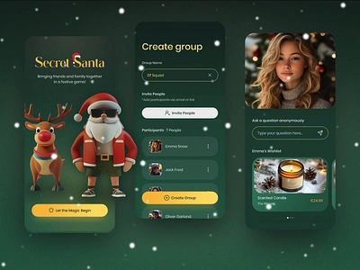 Secret Santa | Mobile App Design animation app app design application christmas figma gifts mobile mobile app product design prototype prototyping santa secret santa ui uidesign uiux ux uxdesign work