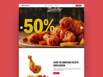Online Order Fried Chicken - Home Page fried chicken landing page minimalist modern red ui web design white