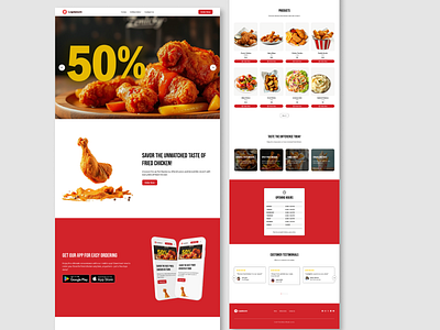 Fried Chicken fried chicken landing page minimalist modern red ui web design white