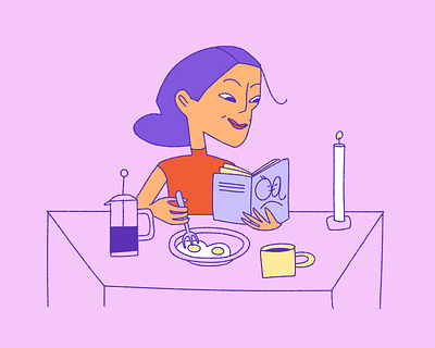 breakfast book breakfast character character design emotion food illustration woman