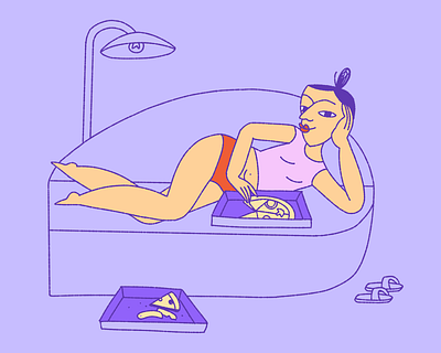 to watch a film with pizza on the couch character character design couch emotion film girl illustration pizza relax weekend woman