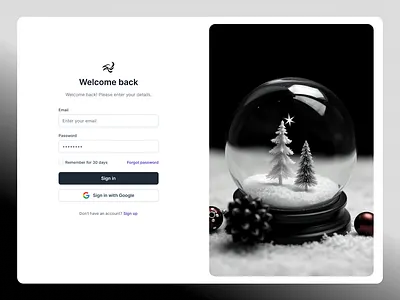 Elegance | Sign In UI Page Design black bw christmas design figma graphic design login new year sign in sign up snow snowball tree ui uix ux white winter