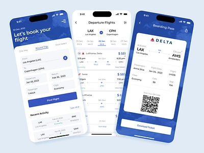 Boarding Pass App airlines boarding pass boarding pass app design design system figma flight details interactiondesign mobileapp qr code search travel ui user experience uxdesign uxui