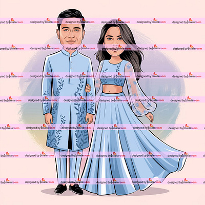 A full-body vector caricature illustration of an Indian couple caricature art couple caricature indian caricature indian caricature art wedding caricature wedding invitation