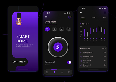 Smart Home Management- App app dark mode design product design smart home app ui