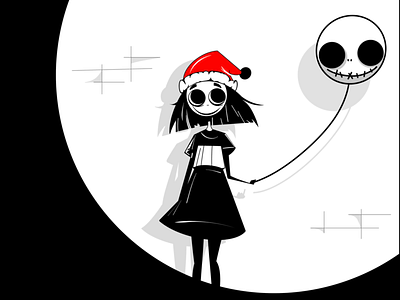 XMAS SANTA balloon black and with christmas girl illustration procreate santa xmas