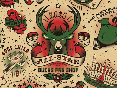 Bucks All-Star Tattoos all star basketball branding bucks campaign illustration milwaukee nba tattoo