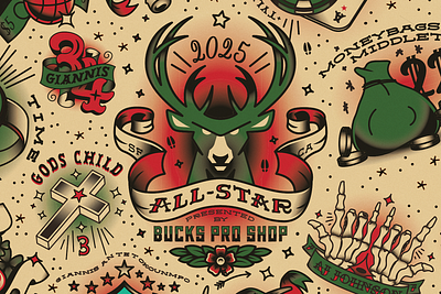 Bucks All-Star Tattoos all star basketball branding bucks campaign illustration milwaukee nba tattoo