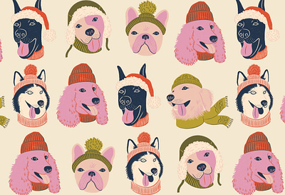 Christmas Pups Pattern bulldog christmas christmas dogs doberman dog wrapping paper dogs in beanies gift wrap golden retriever holiday holiday pattern husky poodle pug winter