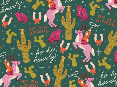 Ho Ho Howdy cactus cowboy boots cowboy santa pattern rodeo santa western christmas wild west