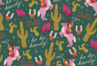 Ho Ho Howdy cactus cowboy boots cowboy santa pattern rodeo santa western christmas wild west