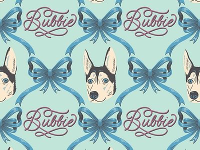 Puppy Pattern blue dog illustration dog lover hand lettering husky pattern design ribbon surface design