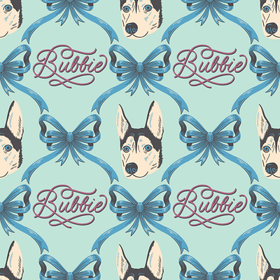 Puppy Pattern blue dog illustration dog lover hand lettering husky pattern design ribbon surface design