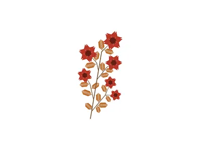 Cherry Red Hexad Flora art artwork book botanical cherry red design digital drawing flora geometric floral gold graphic illustration label packaging plant print red vector wall art