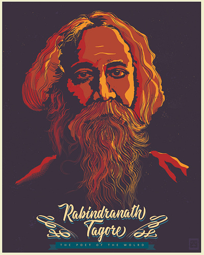 Rabindranath Tagore || Vintage Poster Portrait adobe illustrator art station of saikat bangladeshi bangladeshi artist classic design digital illustration digitalart drawing illustration photoshop portrait post card poster design procreate rabindranath tagore retro t shirt vector vintage