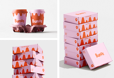 Bunos - Brand Identity bakery brand design brand identity branding cafe donut donuts figma graphic design graphic designer happy happy color happy colors logo logo design orange packaging pink pink color visual identity