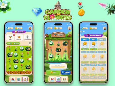 Slots Game, Garden of flawers UI casino ui creative design flower theme game art game design gaming uiux mobile game nature design slot machine slots game