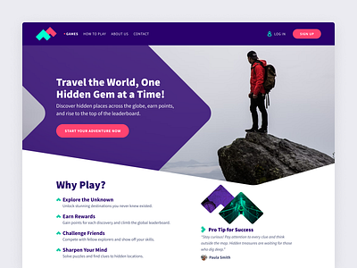 Travelly - Landing Page adventure game clean design colorful ui gamification landing page minimal ui modern ui playful travel game typography ui ui design user experience user interface ux ux design web design