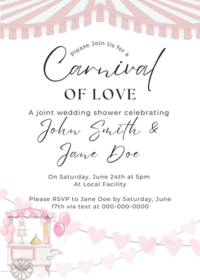 Carnival Wedding Shower Invitation carnival design digital invitation games invitation invite marriage pink wedding wedding shower