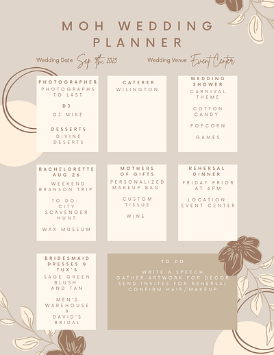 Maid of Honor Wedding Planner basic boho boho planner design itinerary maid of honor marriage moh neutral notes organization planner simple timeline wedding wedding planning