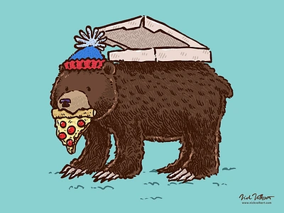 Pizza Bear autumn bear brown bear cold fall grizzly bear illustration illustrator large pizza pizza pizza lover pizza slice stocking cap winter