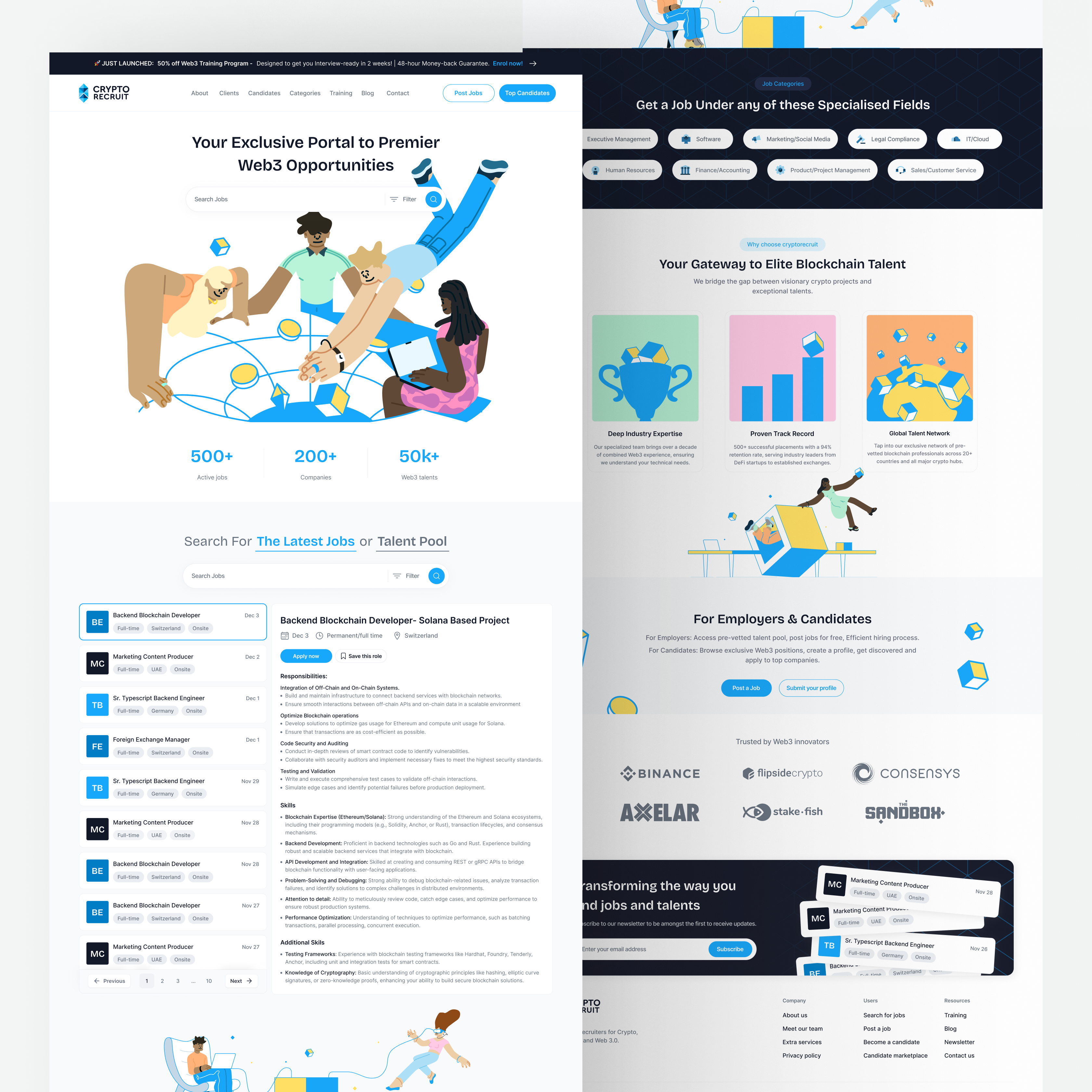 Web3 Job Listing Site Landing Page (Crypto Recruit) Redesign design illustration job listing job listing site job listing site landing page landing page redesign ui ui design ui ux web page web3 web3 landing page
