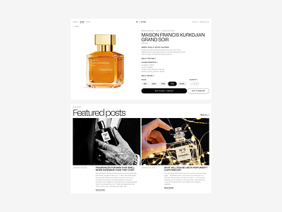 Perfume Shop (Random Selection) blog clean design e commerce ecomm ecommerce fragrance minimalistic online store perfume perfume store product page shop shopify store ui uidesign ux website white