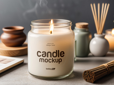 Glass Jar with Candle aroma candle decoration free freebie glass home interior jar light mockup