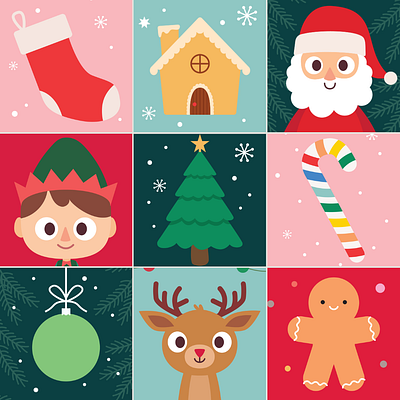 Christmas illustrations branding character christmas christmas elf christmas illustrations christmas stocking christmas tree cute design digital gingerbread house happy holidays illustration kawaii reindeer santa santa claus vector xmas illustrations