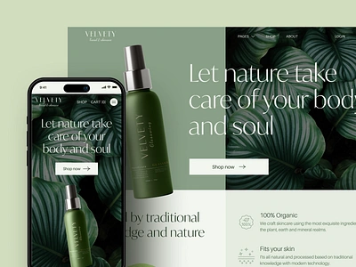 Velvety - Skincare Website Homepage beauty clean cosmetics e commerce elegant health hero homepage image imagery minimalist modern online organic products shopping skin ui ux website