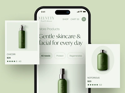 Velvety - Skincare Website Product Section Design beauty card clean cosmetic e commerce elegant health imagery minimalist modern online organic product section products responsive shopping skin tabs ui website