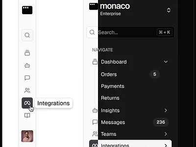 shadcn Sidebar - Collapsed vs Expanded (light & dark mode) app collapsed component dark dark mode expanded figma interaction light light mode shadcn sidebar ui ui design web app