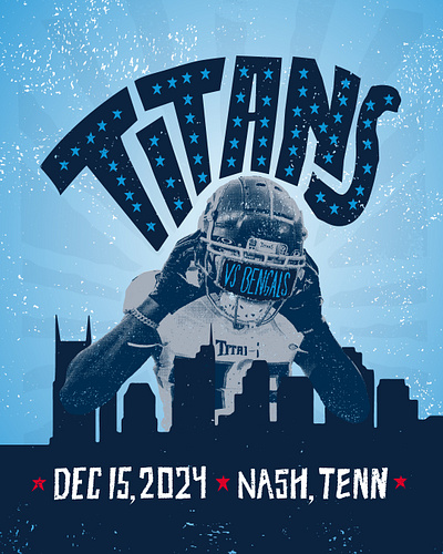 WK - 15 Gameday Poster. TITANS v Bengals color design hand drawn hatch show print illustration lettering nashville sports tennessee titans vector vector art