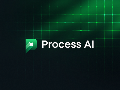 Process AI Logo accounting ai branding dark mode gradient green grid grid lines light rays logo logo design pattern texture