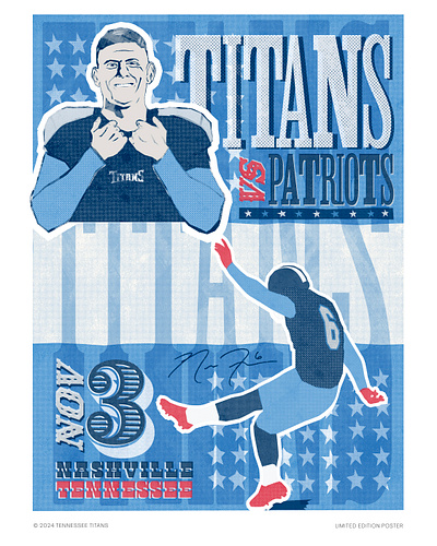 WK-9 Gameday Poster TITANS vs Patriots branding design illustration nick folk sports design tennessee titans vector vector art