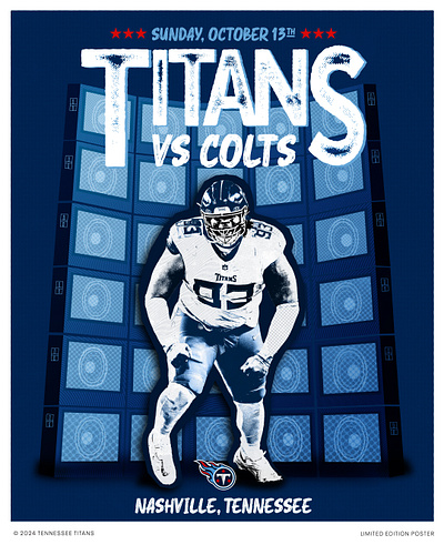 WK-6 Gameday Poster TITANS vs Colts blue color colts design flat graphic design illustration speakers sports titans tvondre sweat two tone blue vector