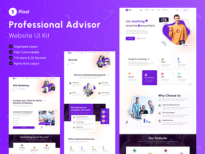 Professional Advisor Website UI Kit - SPixel advisor design figma figma ui figma ui design saas ui ui design ui kit ui kits uihut web ui web ui kit website design