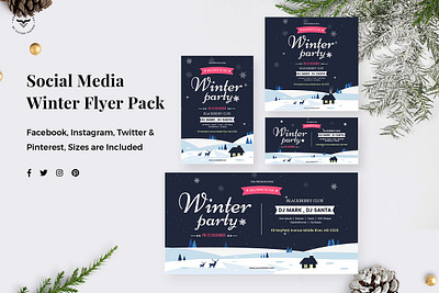 Winter Party Social Media Pack banner banners facebook instagram kit media pack pinterest promotion social social media pack template templates trendy twitter winter winter party social media pack