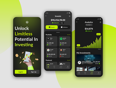 Invesor adobe xd app design branding design figma graphic design illustration illustrator investment investment app logo mobile app photoshop ui ui design ux ux design web design