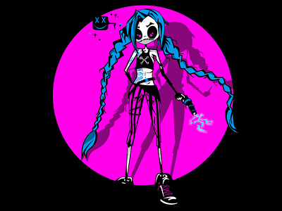 Jinx arcane black blue dangerous digital art gun illustration jinx pink powder procreate