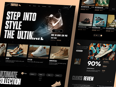 FootFlex - Shoes ecommerce landingpage UI Design black bold branding brutal dark design ecommerce landing page minimal product shoes theme ui uiux user interface webdesign website