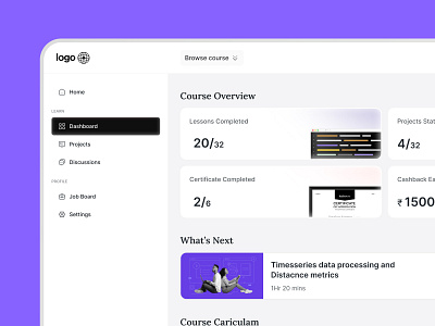 Course Learning Dashboard app interaction cashback clean course dashboard design education learning lms management system popup saas ui ui design ux web app