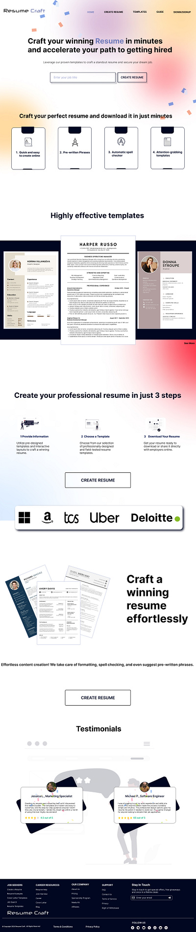 Resume Builder Web application Landing Page 3d animation branding graphic design logo motion graphics ui