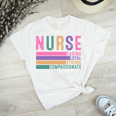 Nurse T-Shirt Design apperal caring clothing compassionate custom t shirt design fashion graphic design graphic t shirt illustration loyal nurse nurse t shirt design print on demand shirt strong t shirt design trendy t shirt vintage t shirt