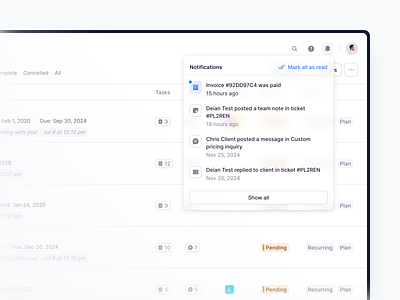 Notifications Dropdown clean dashboard dashboard design design flat minimal product strategy productdesign saas saasdesign shadcnui tailwind tailwind css ui uidesign uiux